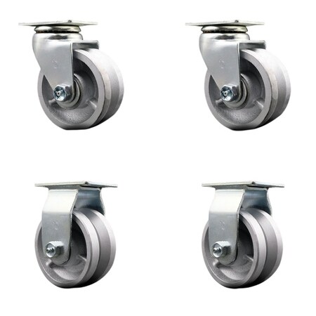 Service Caster 4'' V-Groove Semi Steel Caster Set with Bronze Bearings 2 Swivel 2 Rigid, 4PK SCC-20S420-VGBZ-2-R-2